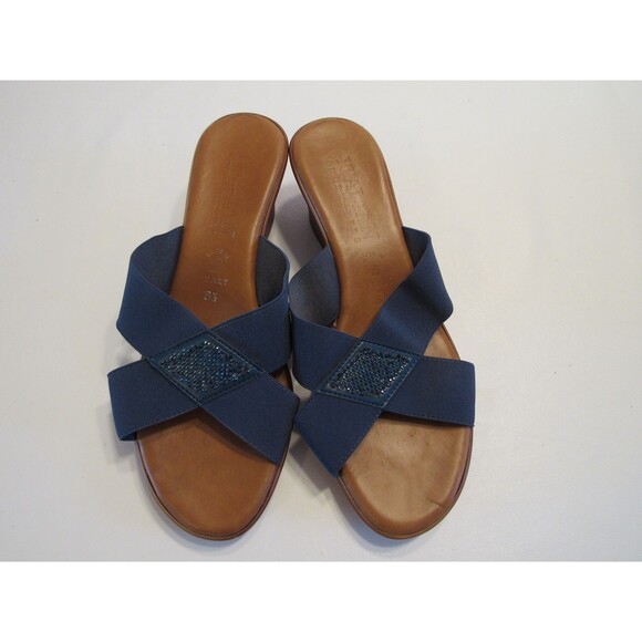 Italian Shoemakers Shoes - Italian Shoemakers Blue Cross Strap Slip On OpenToe Sandals with Beading 8.5